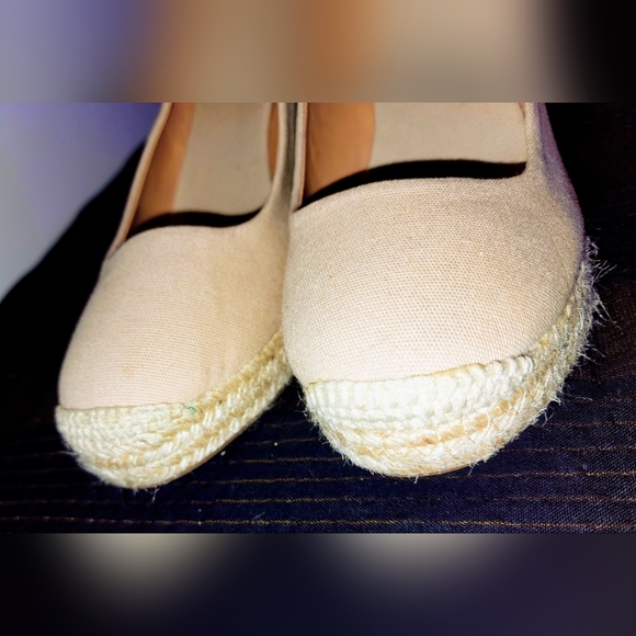 J CREW style#A1244 Espadrille Canvas Wedge Round Toe Slide On Heels Imaculate - Picture 7 of 15